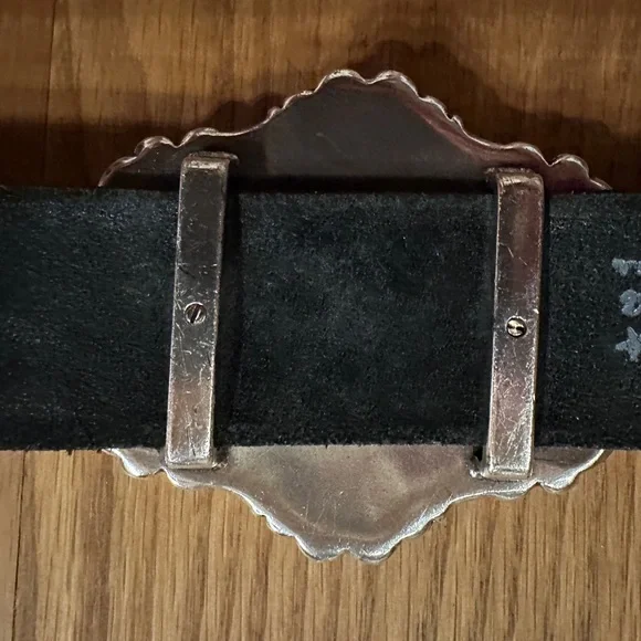 Tony Lama Swarovski Crystal Concho Cross Black Tooled Leather Belt Sz. 36